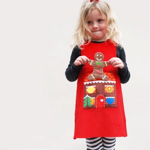 Gingerbread man girls red Christmas dress image 1