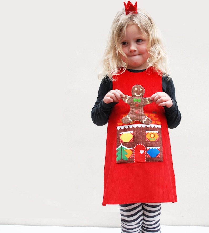 Gingerbread man girls red Christmas dress image 1