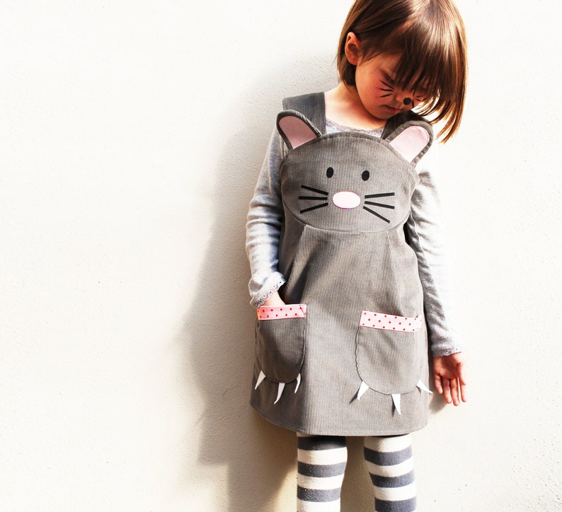 Girls mouse animal dungaree dress  mouse costume handmade in image 0
