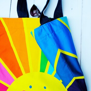 Oversized bag holdall , happy face, sunrise, rainbow of hope , spectrum print. image 4