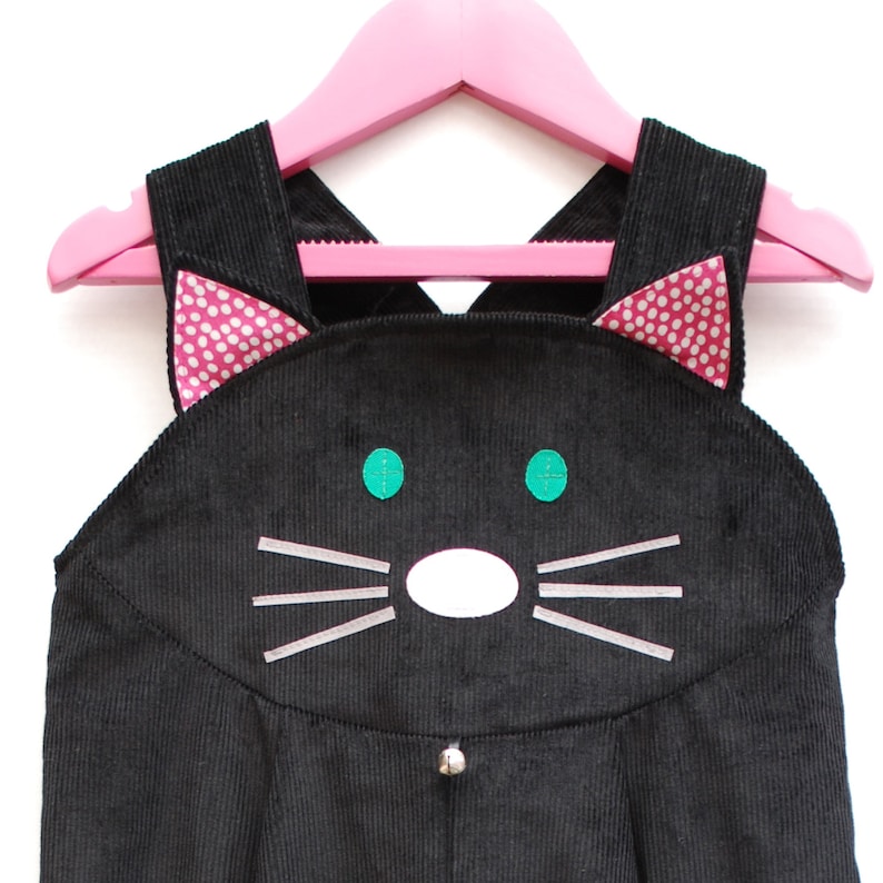 Handmade Cat Dungaree overalls in black cord image 3