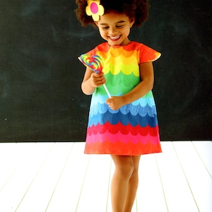 girls dress in rainbow scallop print image 1