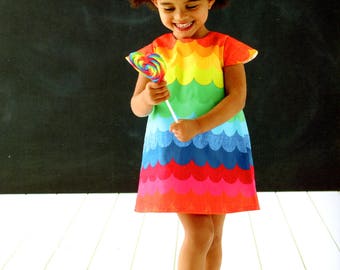 girls dress in rainbow scallop print