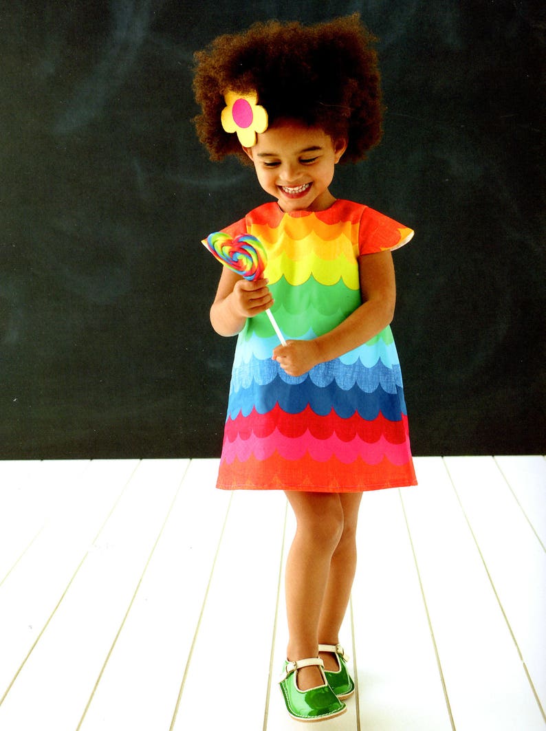 girls dress in rainbow scallop print image 1