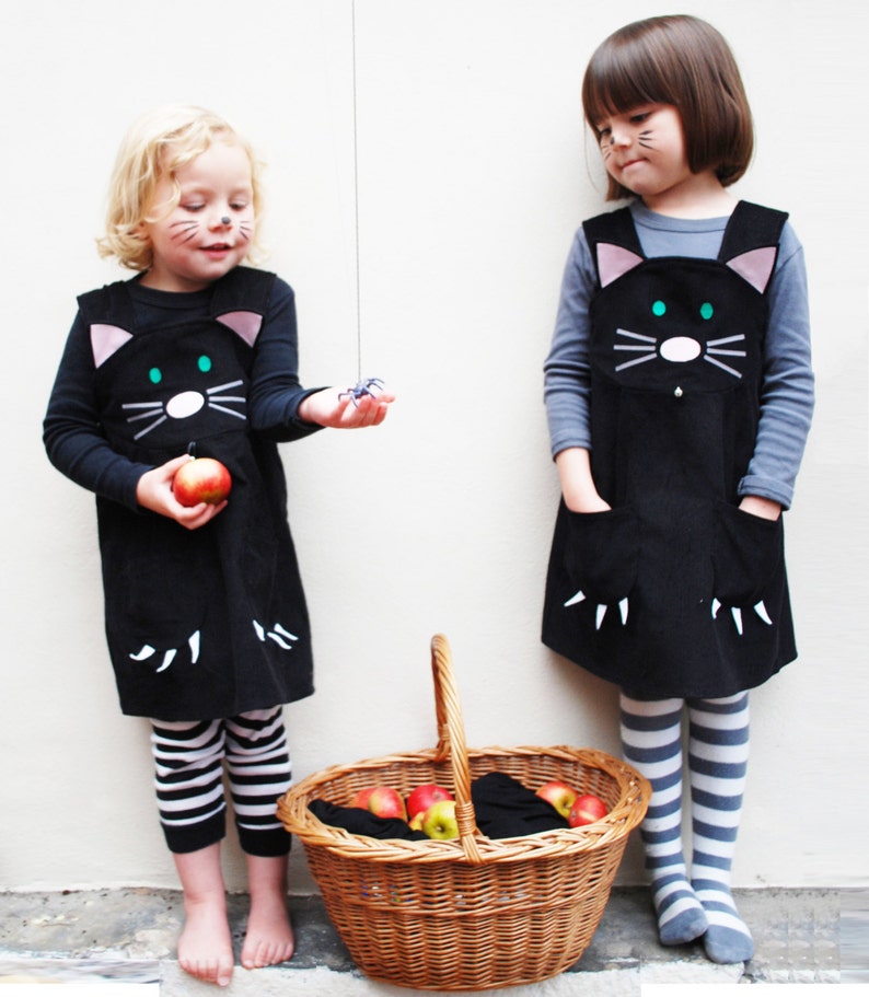 Girls Halloween cat dress , baby dress, toddler girls pinafore dress image 2