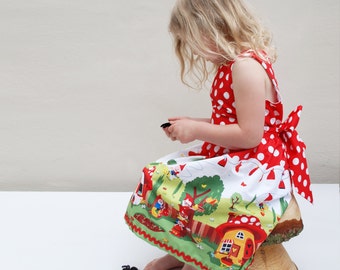 Little girls party dress- gnome print