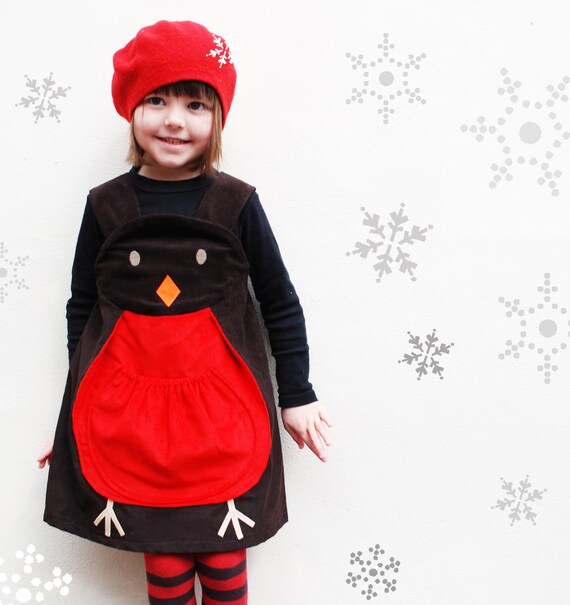 strapless open back dress Frugi Red Embroidered Christmas Robin Dress 9