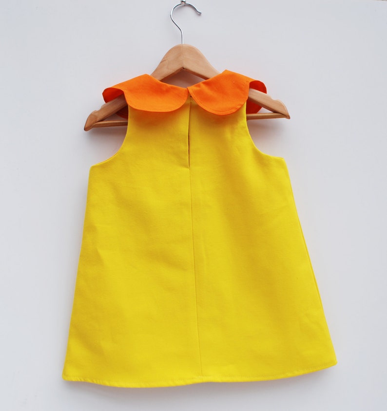 Yellow Flower Collar Girls Dress in cotton canvas 60's style image 4