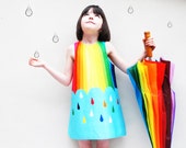 Girls Dress in rainbow spectrum print