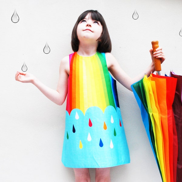 Girls Dress in rainbow spectrum print