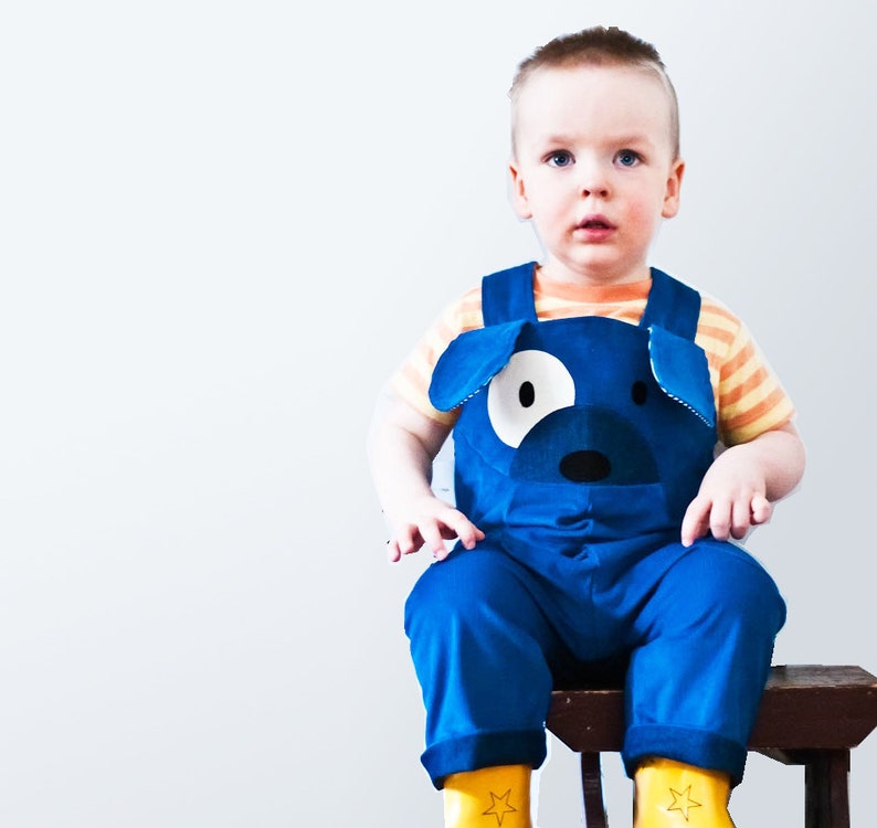 puppy dog dungaree overalls in blue cord image 1