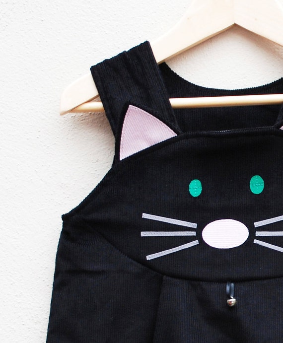 Girls Dress Black Cat Halloween Pinafore Dress Costume Etsy