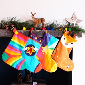 Rainbow stripe Christmas Santa stocking , rainbow lovers kitsch giant stripe sock festive holiday hanging image 3