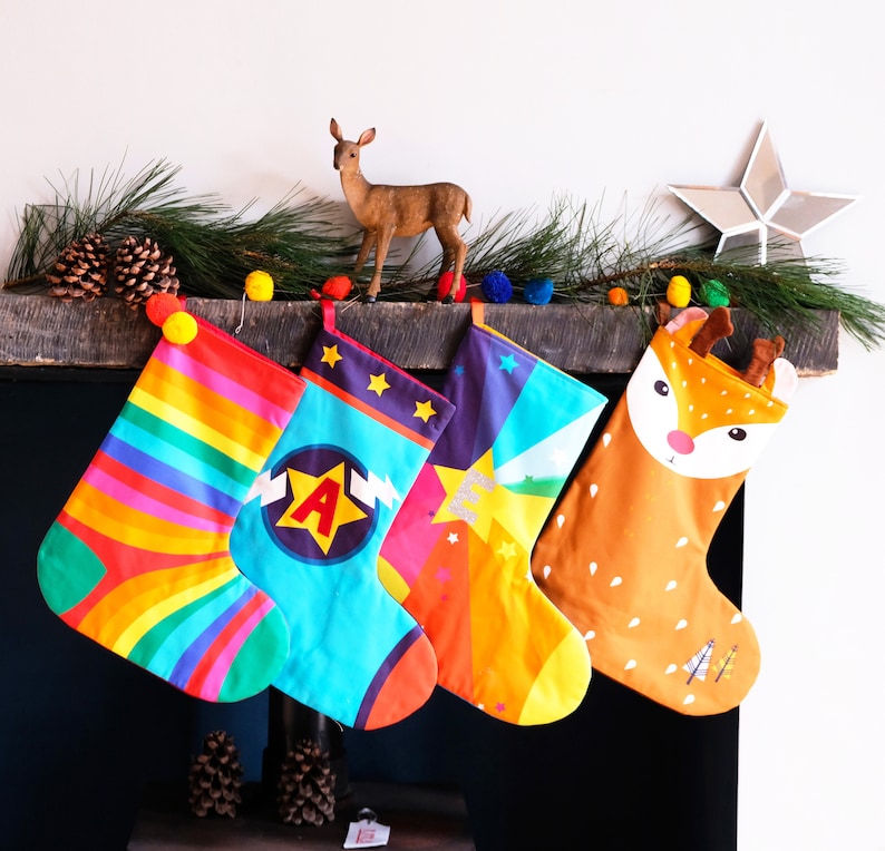 Rainbow stripe Christmas Santa stocking , rainbow lovers kitsch giant stripe sock festive holiday hanging image 3