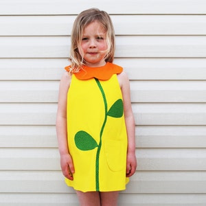 Yellow Flower Collar Girls Dress in cotton canvas 60's style image 2