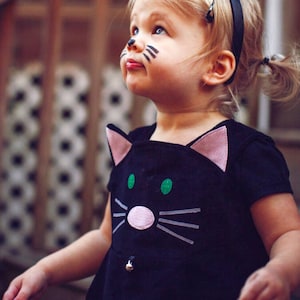 Girls Halloween cat dress , baby dress, toddler girls pinafore dress