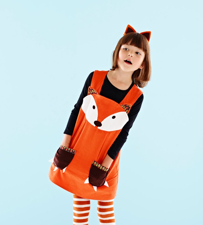 Fox girls Dress original play pinafore in orange corduroy image 2