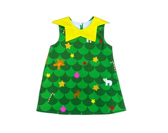 Christmas tree star collar toddler girls dress