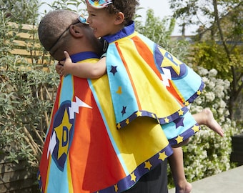 Personalised Family Superhero Cape and mask set, custom dad gift, fathers day, daddy and me, rainbow costume.