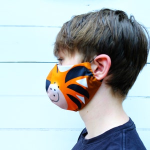 Tiger face mask , kids family face mask, animal character, cotton face covering image 2