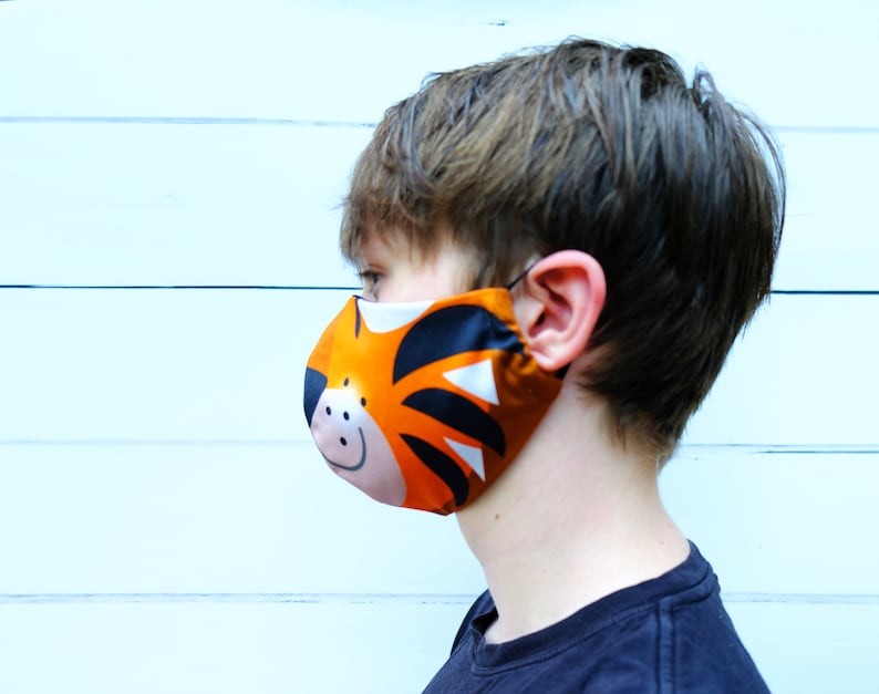 Tiger face mask , kids family face mask, animal character, cotton face covering image 2