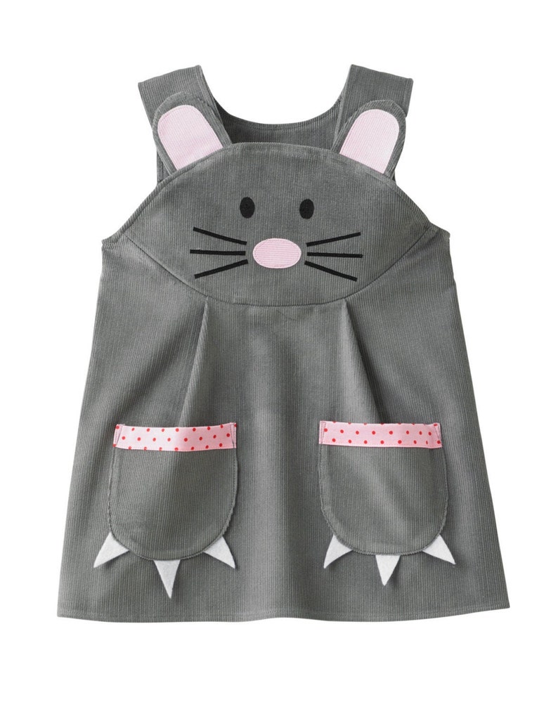 Girls mouse animal dungaree dress handmade in the UK in grey corduroy image 2