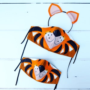 Tiger face mask , kids family face mask, animal character, cotton face covering image 1