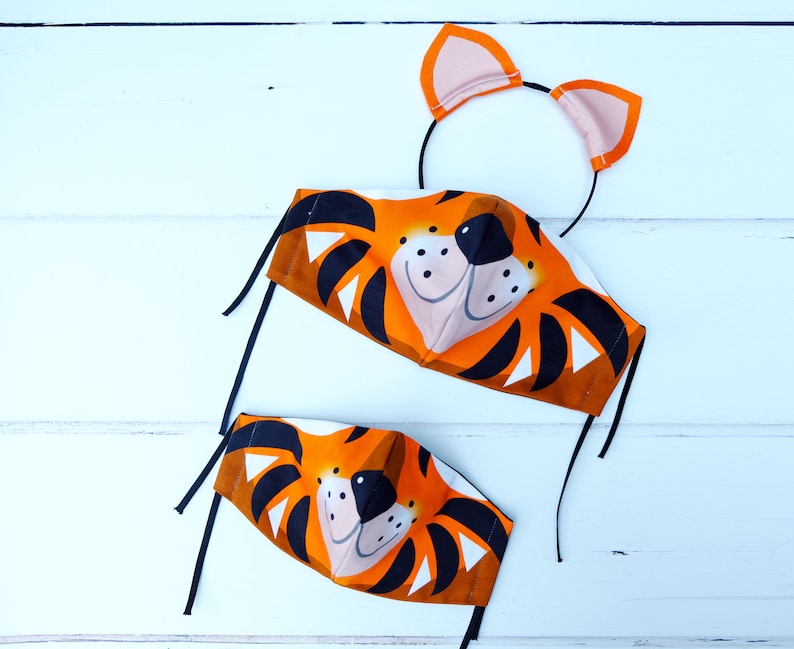 Tiger face mask , kids family face mask, animal character, cotton face covering image 1