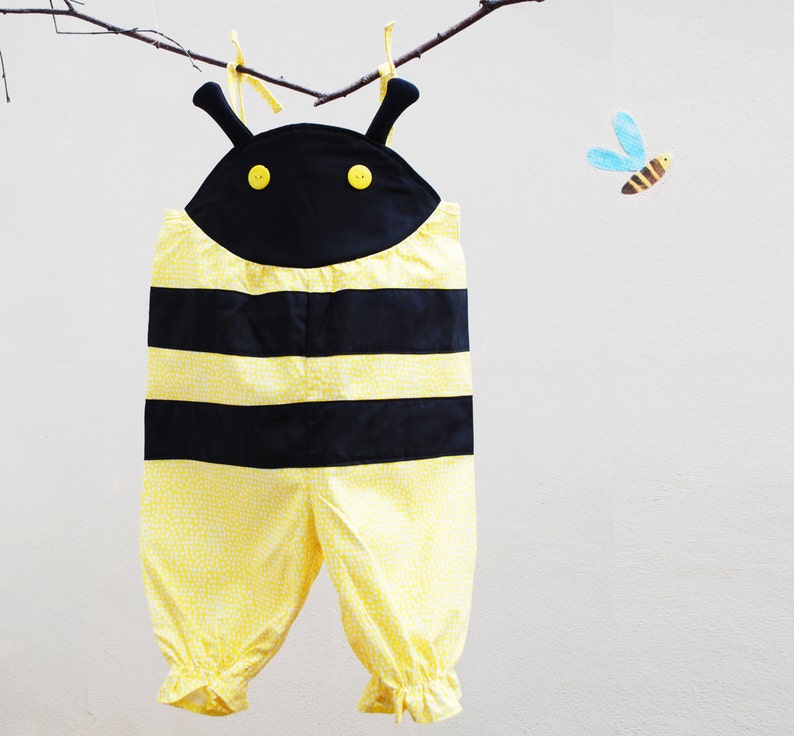 Bumble Bee baby romper costume in yellow and black image 2