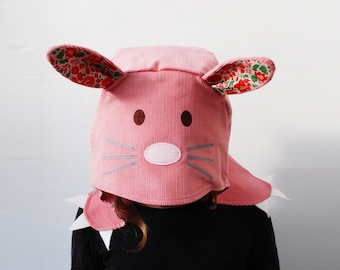 Bunny rabbit kids hat in Liberty pink