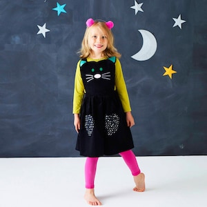 Robe de pinafore de chat de filles avec des oreilles scintillantes image 1