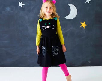 Girls cat pinafore dress with glitter ears