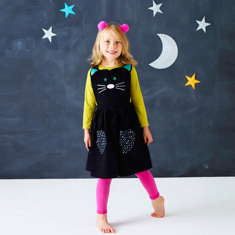 Robe de pinafore de chat de filles avec des oreilles scintillantes image 1