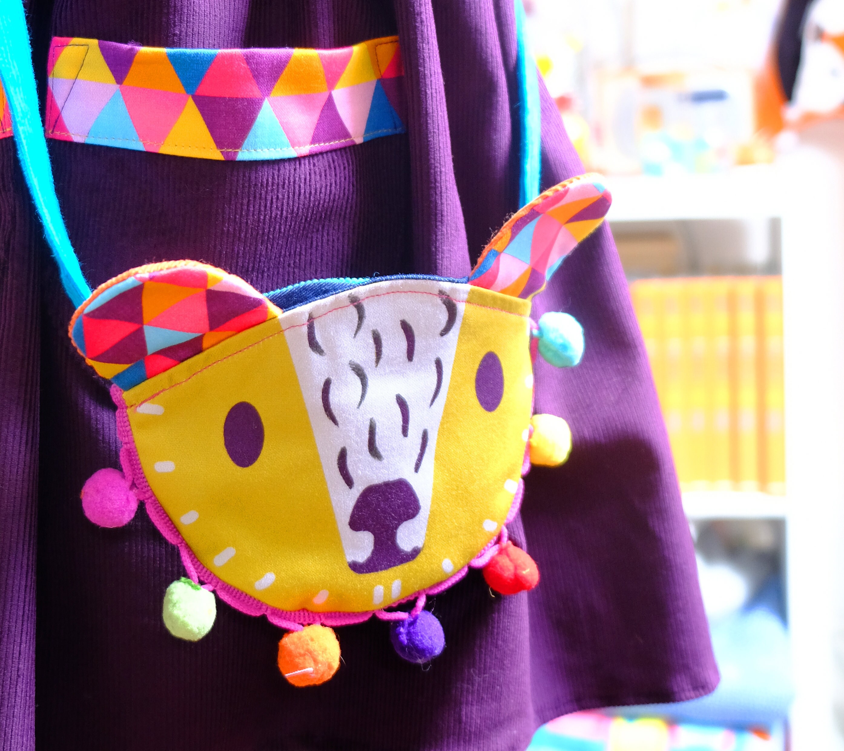 Bolso oso de los niños con ribete pom pom bolso impreso. - Etsy España