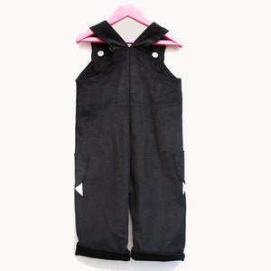 Handmade Cat Dungaree overalls in black cord image 4