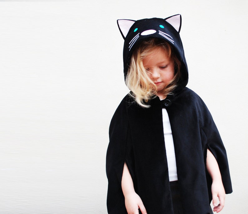 Cat fancy dress cape handmade in black velvet corduroy image 2