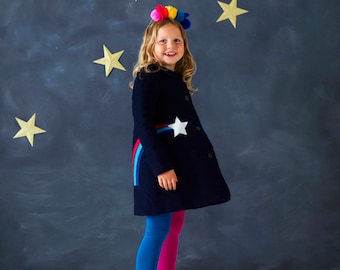 Star Gazer coat jacket for toddlers,children in navy moleskin