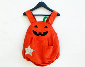 Pumpkin face romper, pumpkin outfit, toddler baby halloween costume ,personalised