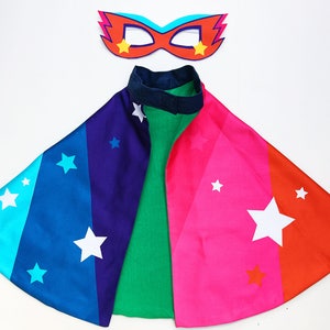 Personalised Kids Superhero Rainbow Cape and mask set, superstar super girl boy, superhero dress up cape set, add power cuffs image 4