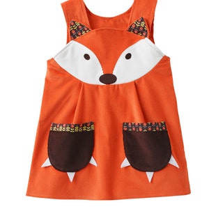 Fox girls Dress original play pinafore in orange corduroy image 3