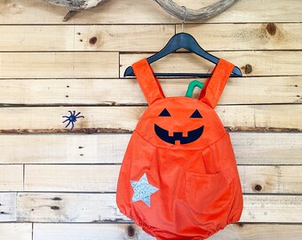 Pumpkin face romper toddler baby halloween costume personalised
