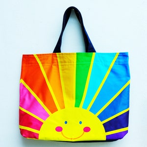 Oversized bag holdall , happy face, sunrise, rainbow of hope , spectrum print. image 5