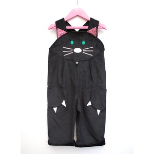 Handmade Cat Dungaree overalls in black cord image 1