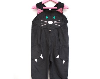 Handmade Cat Dungaree overalls in black cord