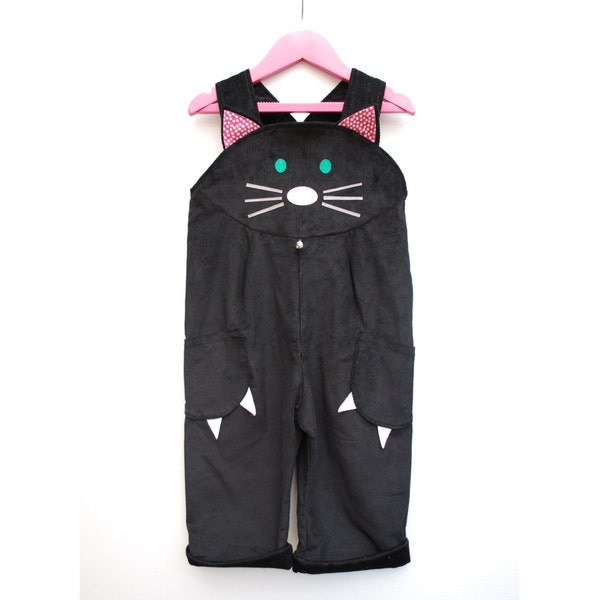 Handmade Cat Dungaree overalls in black cord