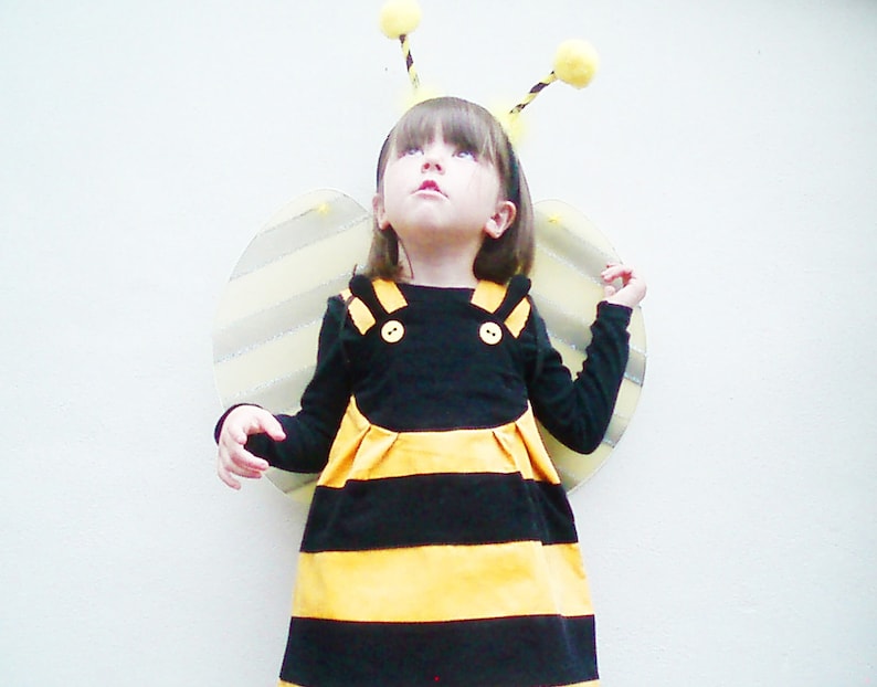 Honey BEE bumble bee Girls Dress-yellow & black cotton image 1