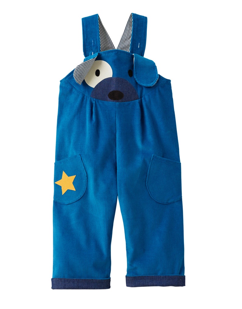 puppy dog dungaree overalls in blue cord image 4