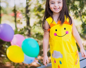 Hello Sunshine yellow dress for little girls and babies with happy face