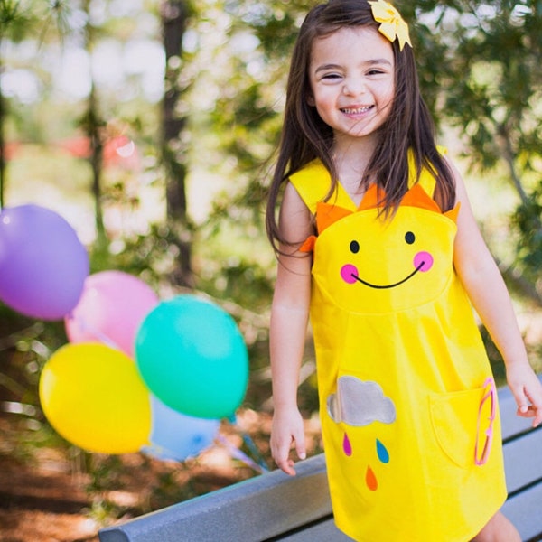 Hello Sunshine yellow dress for little girls and babies with happy face