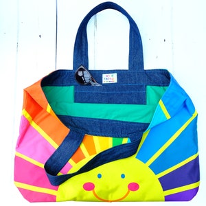 Oversized bag holdall , happy face, sunrise, rainbow of hope , spectrum print. image 2